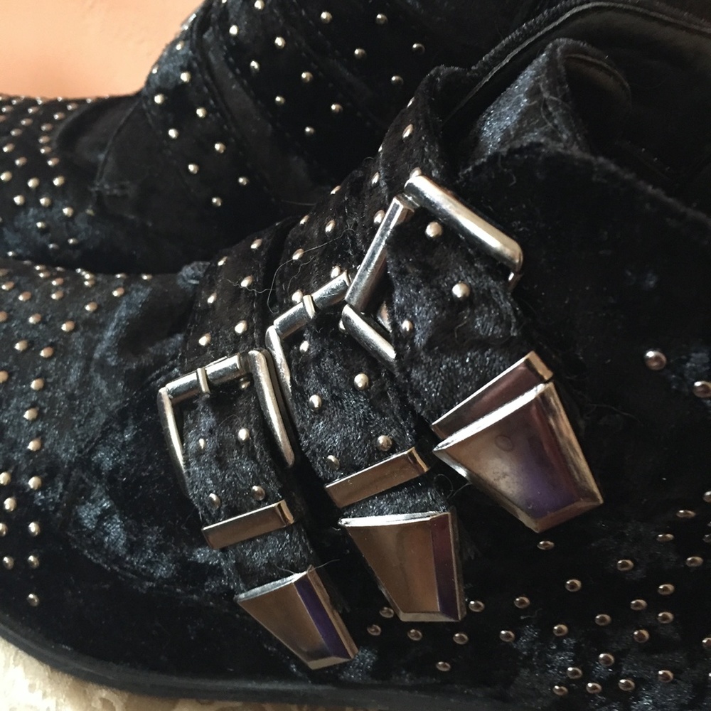 Black Ankle Boots with Silver Buckles and Studs - Picture 3 of 7
